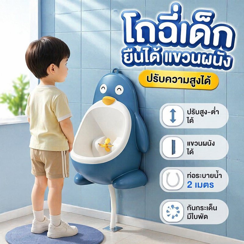 โถฉี่เด็กผู้ชาย โถปัสสาวะเด็ก ติดผนัง ปรับระดับได้ ถอดล้างง่าย พร้อมท่อระบายน้ำ ใช้ฝึกเข้าห้องน้ำ