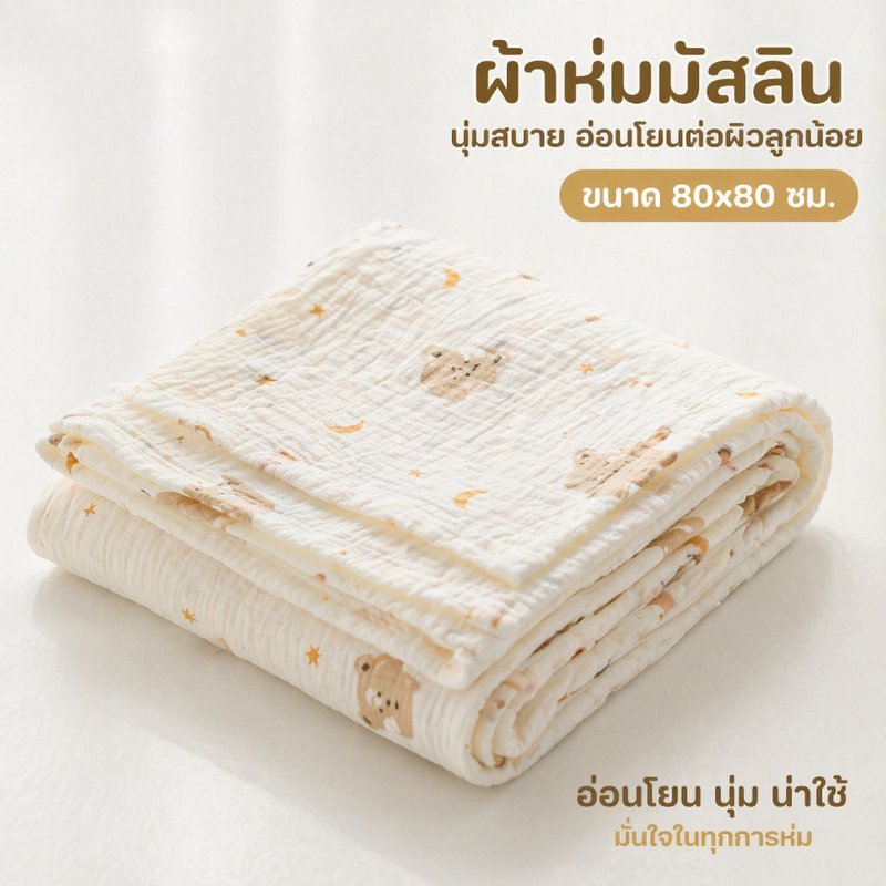 COD ผ้าห่อตัวทารก ผ้าห่มเด็กแรกเกิด ผ้าซับน้ำ ผ้าฝ้ายมัสลิน นุ่ม ระบายอากาศ ใช้ได้หลายแบบ 80 80