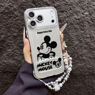 เคสไอโฟน ป้องกันเลนส์ ลายมิกกี้เมาส์ มีขาตั้ง แถมสร้อยมุก สำหรับไอโฟน iPhone 11 13 15 17 Pro Max พร้อมส่งLRYSJK41