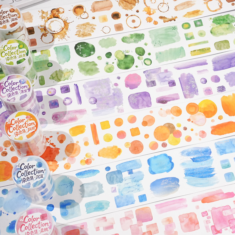 WEI 65 มม.*2 ม. 1 ม้วน [Dye Collection Series] สีน้ําศิลปะผสม Washi เทป Journal พื้นหลังตกแต่ง Collage Scrapbooking อุปกรณ์