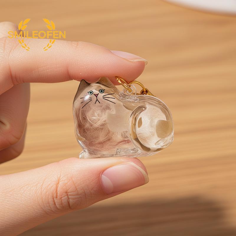 [ยิ้ม] กล่องเก็บขนแมวพวงกุญแจขวดใสจี้สัตว์เลี้ยงผมของที่ระลึกสําหรับเจ้าของแมวอนุสรณ์ใช้ใหม่
