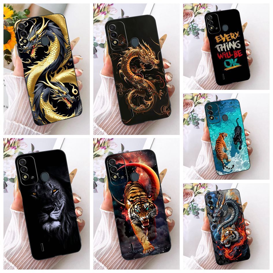 สําหรับ Itel P37 P651L กรณี P37 Pro หรูหรา Dragon Tiger Lion ทาสีซิลิโคนนุ่มเคสโทรศัพท์สําหรับ Itel 