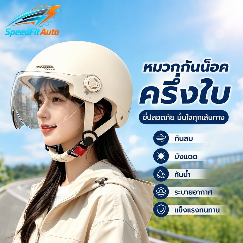 SpeedFit Auto หมวกกันน็อคครึ่งใบ รถจักรยานยนต์ กันน้ำ กันลม ป้องกันหมอก แถบสะท้อนแสง ระบายอากาศ ผู้หญิง