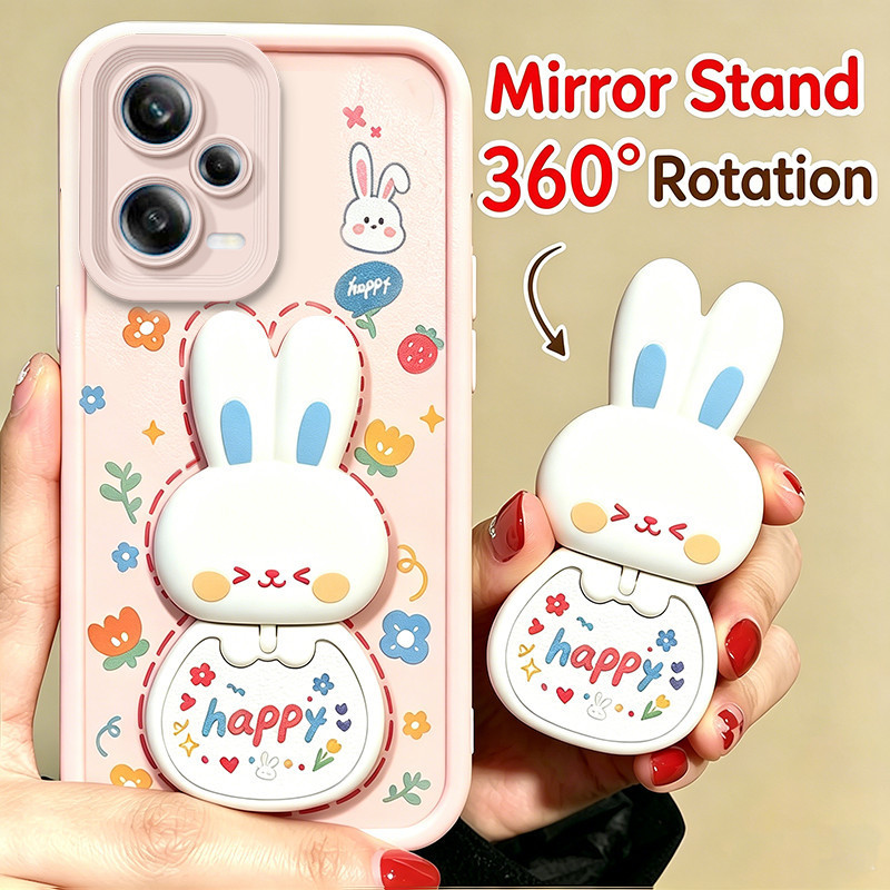 เคสสําหรับRedmi Note 12 12S 4G Redmi Note 12 Pro poco X5 PRO 5Gเคสโทรศัพท์Softcaseกันกระแทกกระจกความงามพร้อมที่วาง360° กระต่ายน่ารักหมุนได้สําหรับเด็กผู้หญิง JTXCEZJ1
