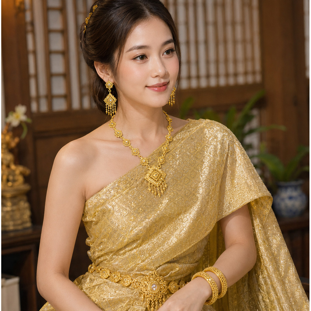 ชุดนาลัน ชุดเด็ก สร้อยคอชุดไทยซ็ตเครื่องประดับต่างหูคลิปเจ รูปที่ 3