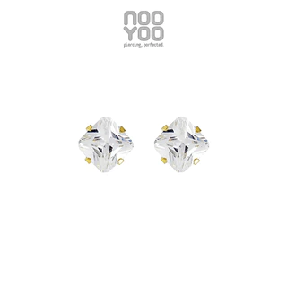 NooYoo ต่างหูสำหรับผิวแพ้ง่าย Cubic Zirconia Princ. Cut Surgical Steel (ก้านขาว/ก้านทอง)