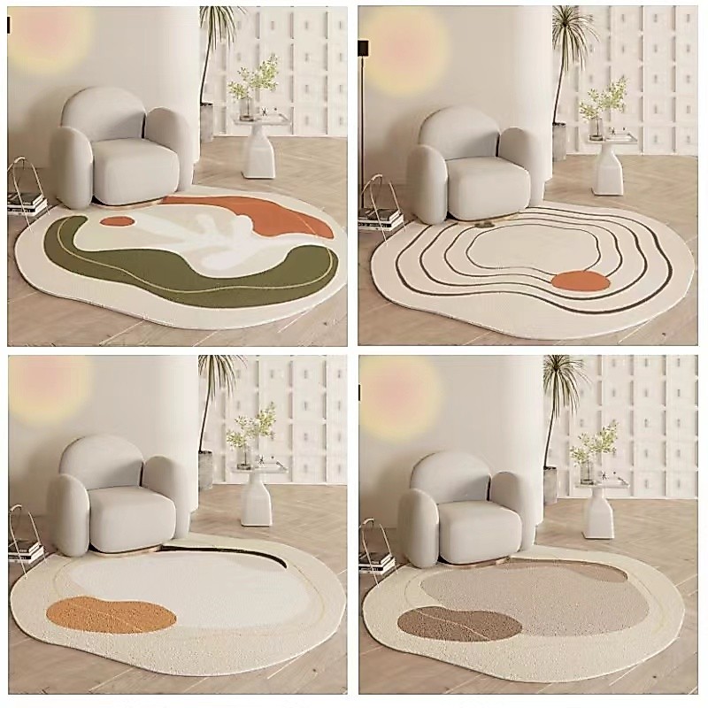 พรมเช็ดเท้า สไตล์เรียบง่าย ผ้าขนแกะ พรมวงกลม 80x80 120x120 สําหรับตกแต่งห้อง มินิมอล ห้องนอน