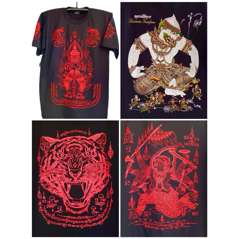 พร้อมส่ง เสื้อยืดผู้ชายลายสักยันต์ ลายไทย พระพิฆเนศ ผ้าฝ้ายแท้100% ใส่สบาย ระบายอากาศได้ดี
