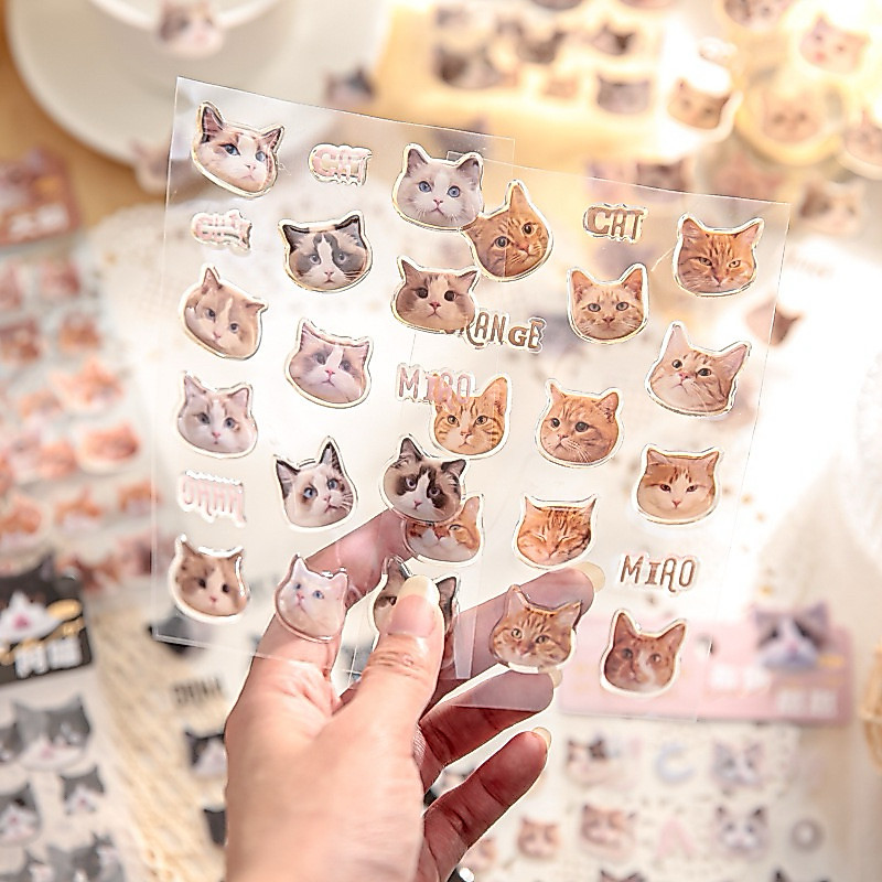 พร้อมส่ง สติกเกอร์น้องแมว 1 ชุด มี 3 แผ่น สติกเกอร์น่ารัก