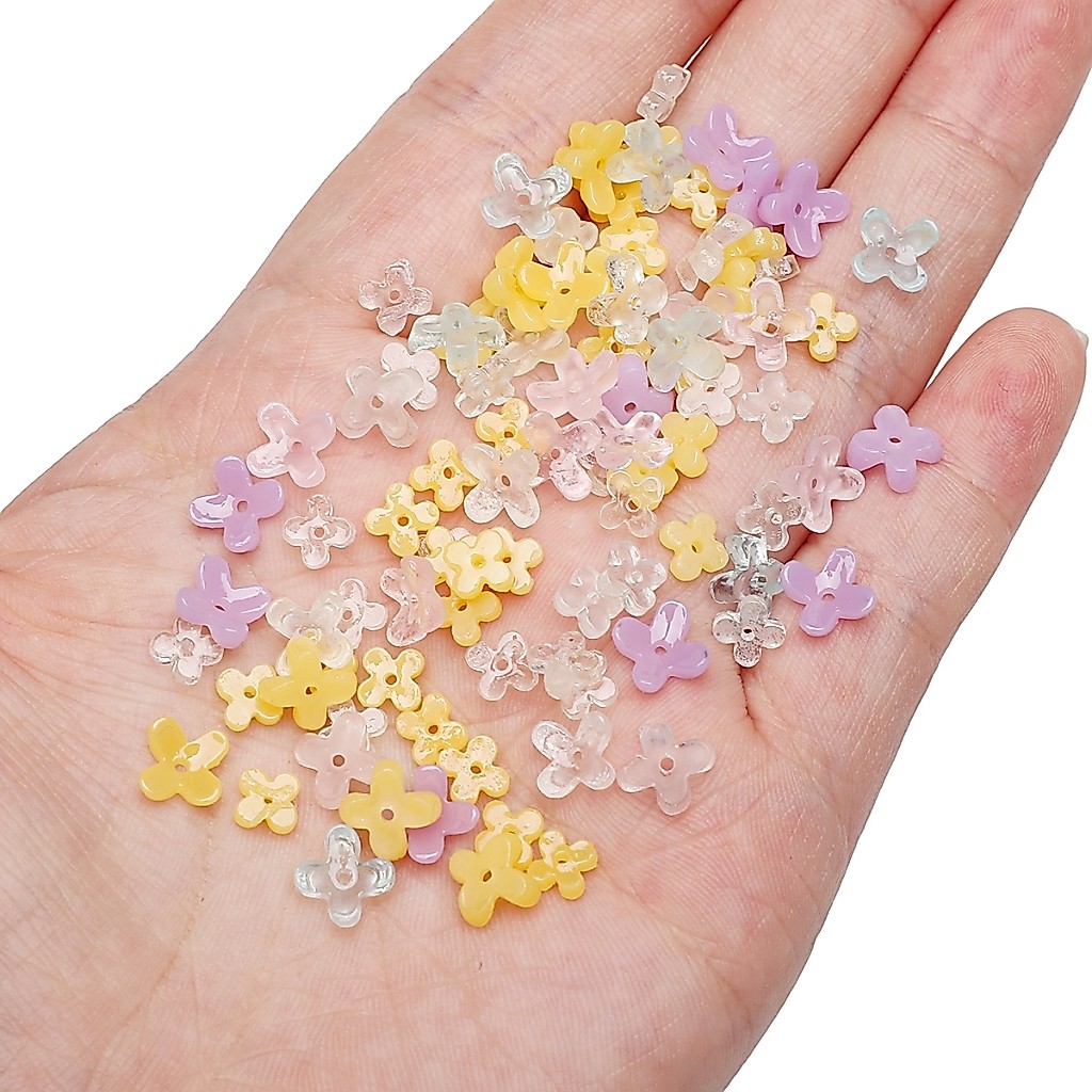 [5/7 มม.] 20 ชิ้นเรซิ่น Osmanthus อุปกรณ์เสริมสี่กลีบดอกไม้ขนาดเล็กสีทึบ Osmanthus โปร่งใส Osmanthus DIY การผลิต สร้อยข้อมือสร้อยข้อมือต่างหูจี้อุปกรณ์