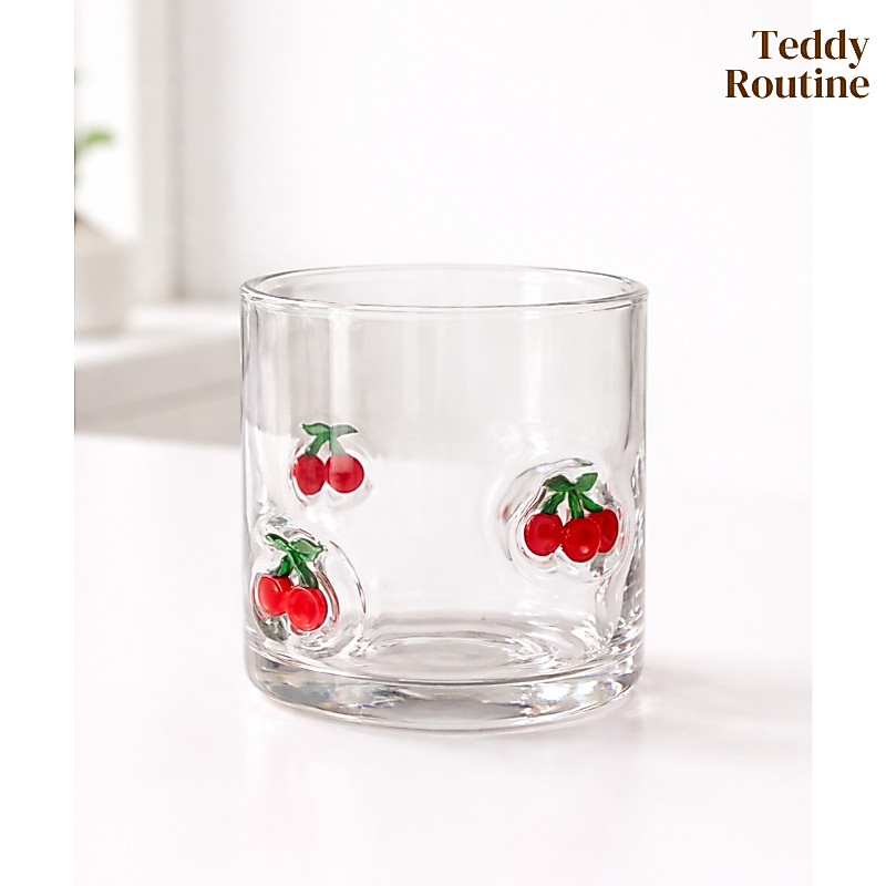 พร้อมส่ง 🍒 Cherry glass แก้วเชอรี่ แก้วโบว์ อัพเดทลายใหม่* 400ml. ใบใหญ่หนา แก้วมัทฉะ ใส่น้ำร้อนไม่ได้