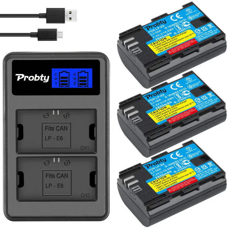 Probty LP-E6 LPE6 LP E6 แบตเตอรี่ + เครื่องชาร์จ LCD สําหรับ Canon EOS 5D 5D2 5DS R Mark II 2 III 3 