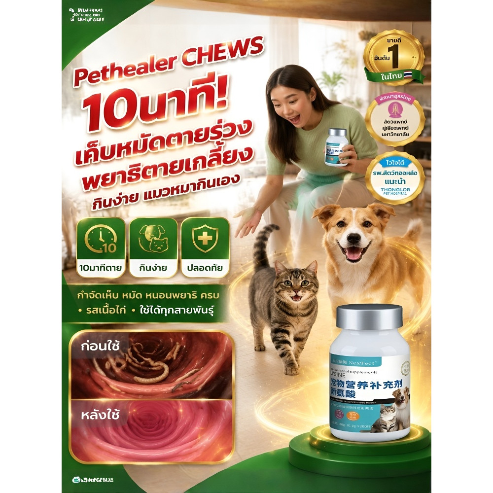 🚨พร้อมส่ง🚨【แมว/สุนัข】ยากำจัดพยาธิ เคี้ยวง่าย สูตรอ่อนโยน ใช้งานง่าย เหมาะสำหรับสัตว์เลี้ยงที่บ้าน ปลอดภัยต่อแมวและสุนัข ทุกสายพันธุ์ ราคาคุ้มค่า