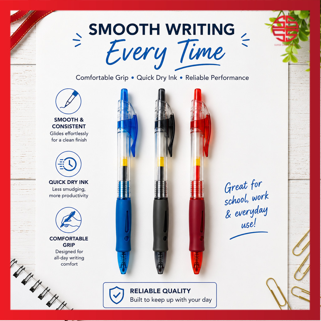 MERAH [Super SaverS] Gel Ink Pen 0.5mm Black Blue Red Gel Ink Pen 0.5mm Smooth Gel Ink Pen Blue Blac
