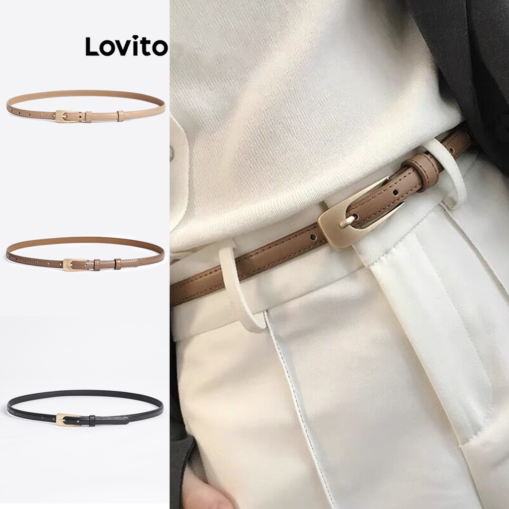 Lovito แคชชวล อุปกรณ์เสริมเข็มขัดโลหะเข็มขัดพื้นฐานสําหรับผู้หญิง เกาหลี อินเทรนด์ L60AD099
