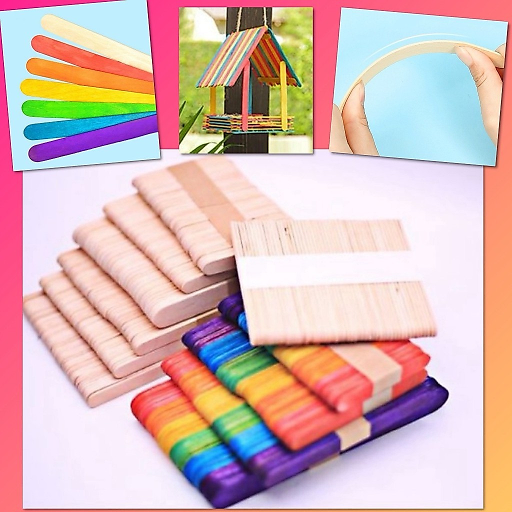 😋 ไม้ไอติม ไม้ไอศครีม ไม้ไอศกรีม สีรุ้ง สีไม้ ธรรมชาติ DIY (แพ็ค 50 ชิ้น) งานประดิษฐ์ งานฝีมือ ของเล่น 😋