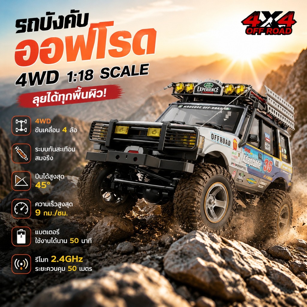รถบังคับวิทยุ 4WD LR1801 RC Offroad Truck 1:18 ระบบกันสะเทือนแรง ลุยได้ทุกพื้นผิว