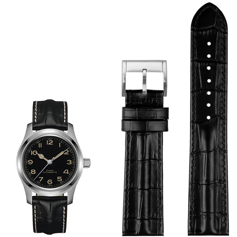 สายนาฬิกาหนังแท้สําหรับ Hamilton Khaki Field Jazz H70605731/ชม.32705521 สร้อยข้อมือสายนาฬิกาหนังวัวส