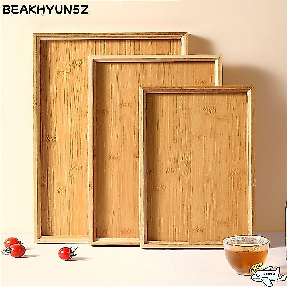 BEAKHYUN5Z ถาดไม้ไผ่, จานอาหารค่ําสีทึบไม้, อุปกรณ์ครัวสี่เหลี่ยมในครัวเรือนผลไม้จานขนมสําหรับถือชาผลไม้บาร์บีคิวขนมปัง