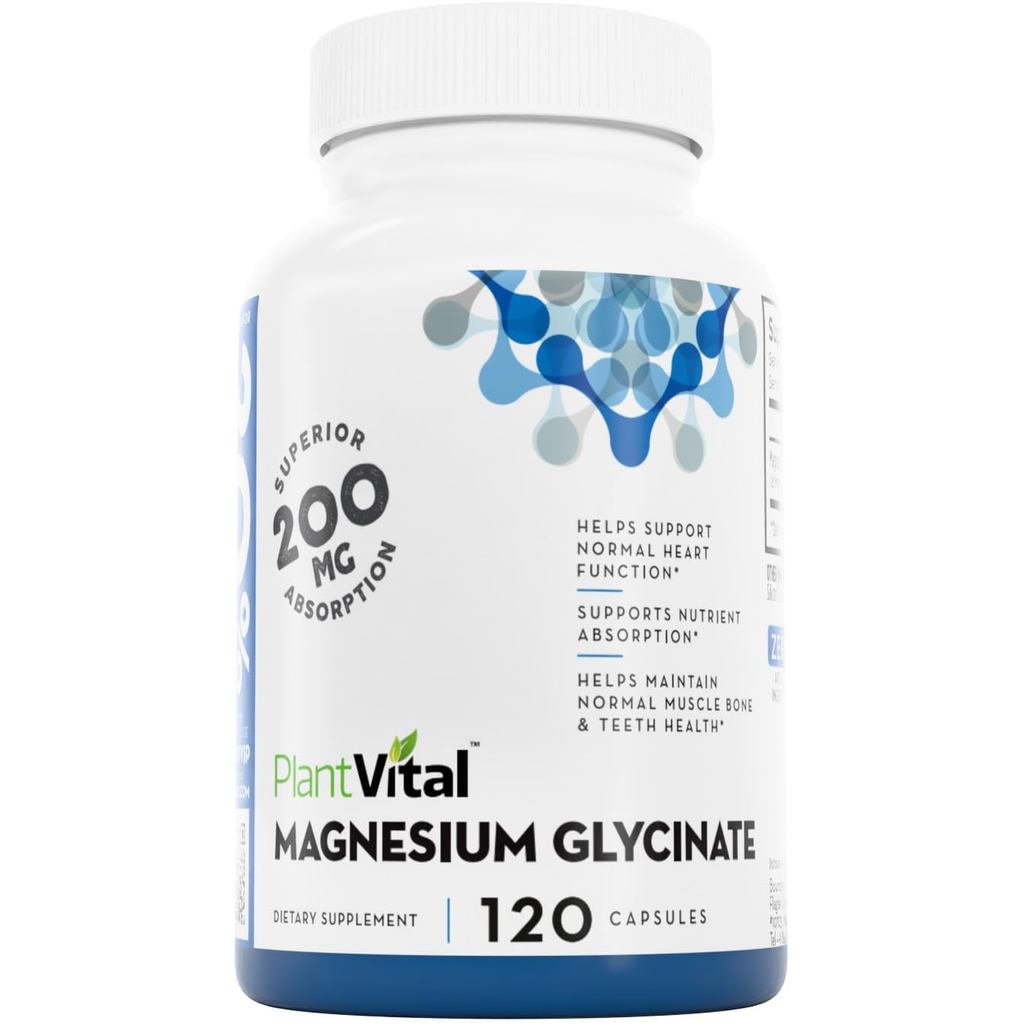PlantVital Magnesium Glycinate 200mg-Support Calm Sleep, Muscle and Neuron, Normal Heart and Bone He
