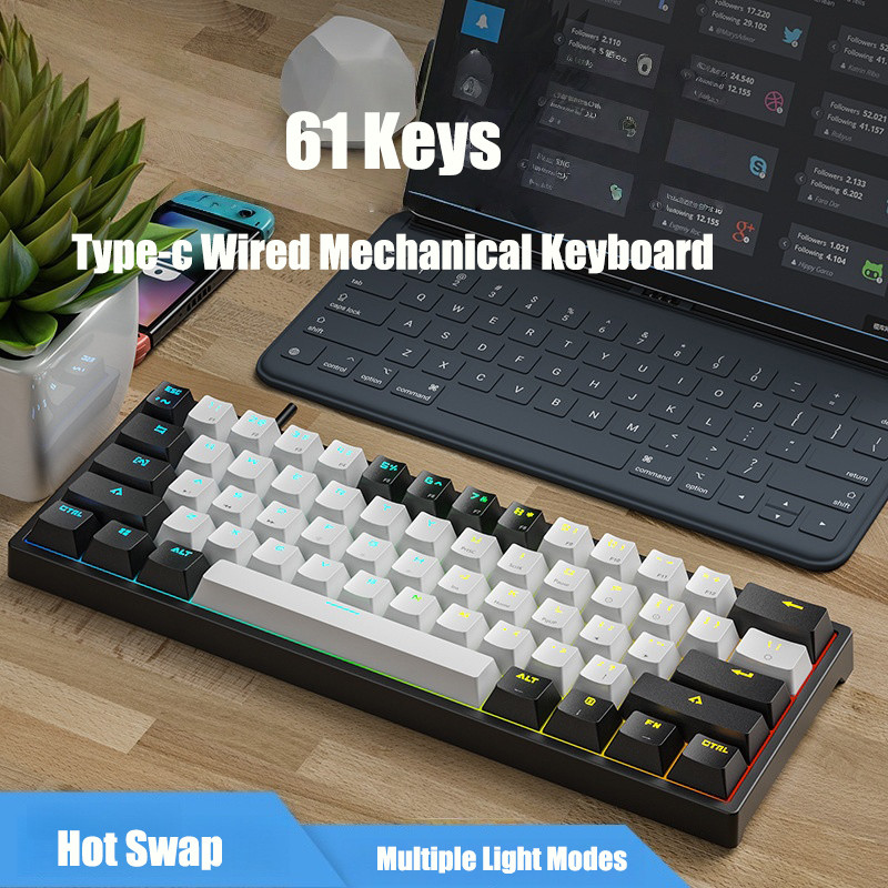 K620 Custom Hot Swap Gaming Keyboard 61Keys RGB Type-c คีย์บอร์ดแบบมีสายสําหรับ Win Mac PC