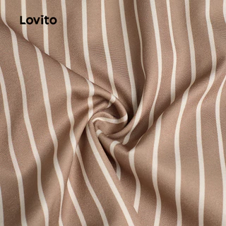 (New Arrival) Lovito จั๊มสูทลําลอง ซิป โบว์ สีกากี สําหรับผู้หญิง ฤดูใบไม้ผลิ/ฤดูร้อน LK7ED583
