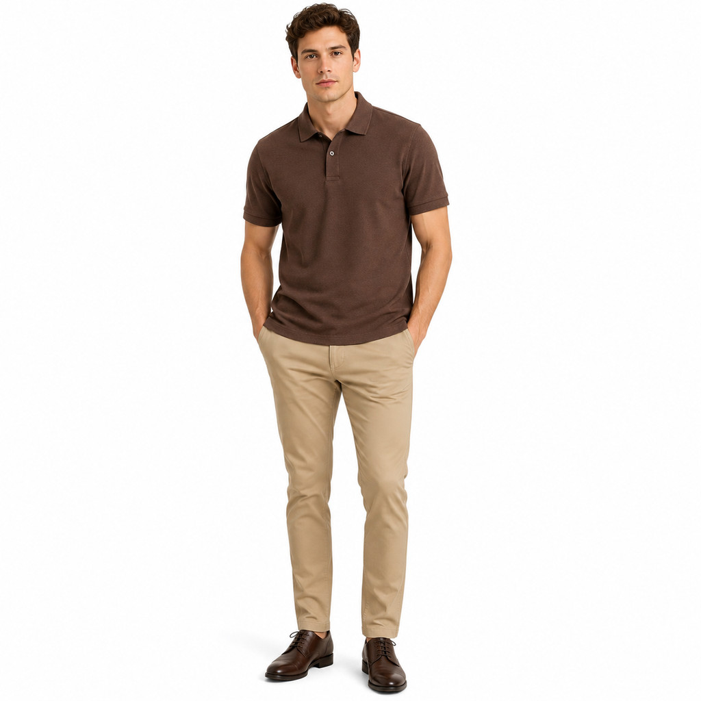 Baverre by Hassenda - Denver เสื้อโปโลผู้ชายธรรมดาคอปก Unisex แขนสั้น สีน้ําตาล VPG81221CKT