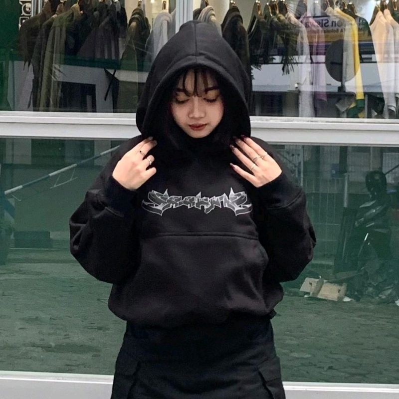 Seeking - เสื้อฮู้ด Boxy ขนาดใหญ่ 400 - 420 Gsm Og Skg สีดํา