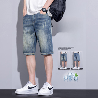 กางเกงยีนส์ขาสั้นผู้ชาย 7 จุด ยืดหยุ่น สไตล์ใหม่สำหรับฤดูร้อ…