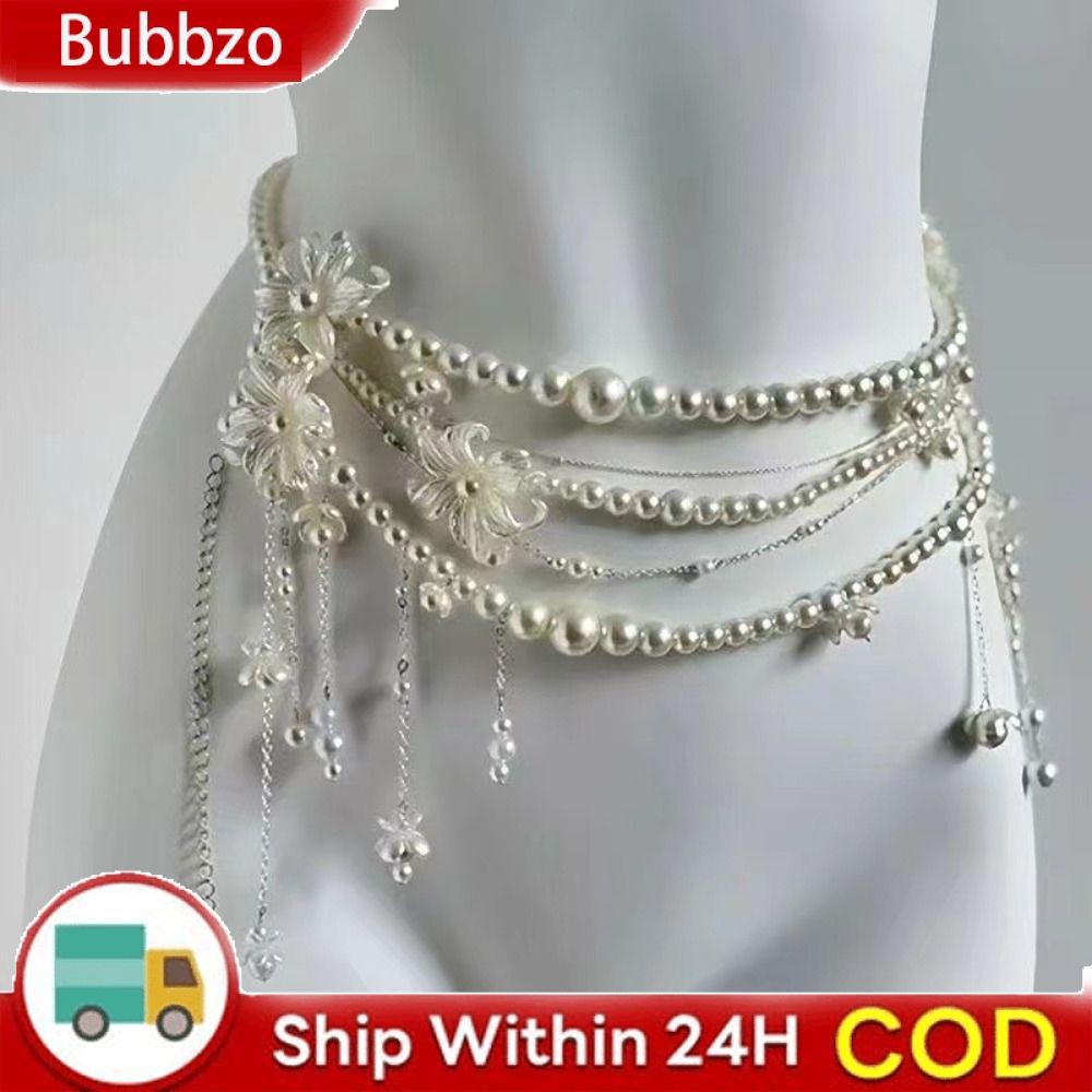 BUBBZO โซ่นำมุกสำหรับเอว ลายดอกไม้หรูหรา พร้อมใช้งานได้หลายโอกาส อุปกรณ์เสริมแฟชั่น Boho สำหรับผู้หญิง