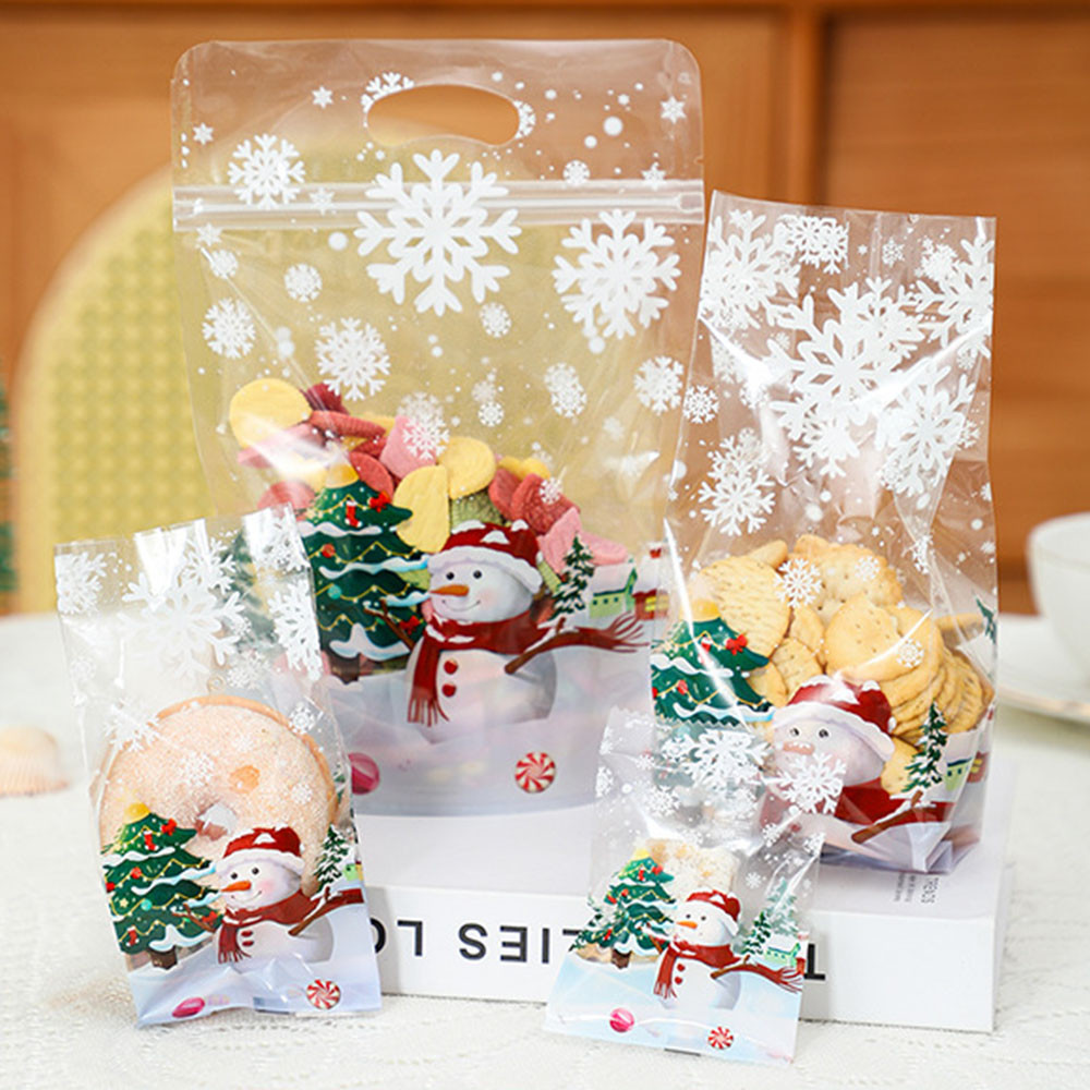 50-100 ชิ้นคริสต์มาส Snowman ถุงขนมโปร่งใสของขวัญคุกกี้เบเกอรี่ถุงบรรจุภัณฑ์ Xmas ฤดูหนาวตกแต่งปาร์ตี้ปีใหม่