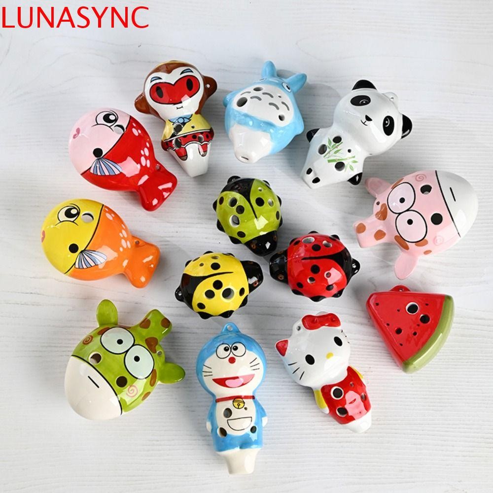 LUNASYNC 6 Hole Ocarina, Alto C Tone ตัวการ์ตูนเซรามิค Ocarina, Creative Hand-painted ขนาดเล็กน่ารัก