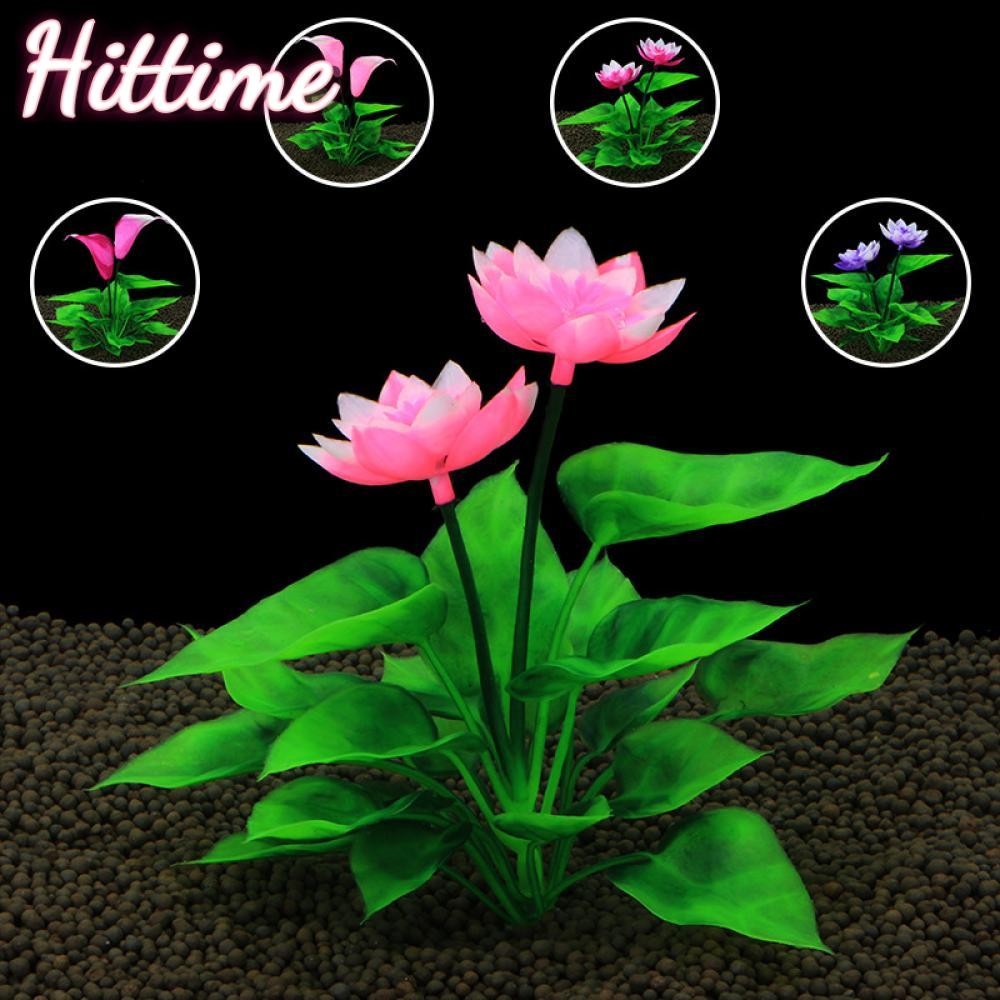 HITTIME จําลองน้ําหญ้าประดิษฐ์ Lotus ดอกไม้ Aquarium ภูมิทัศน์ตกแต่งใต้น้ําหญ้าเครื่องประดับพืชถังปลาตกแต่ง F7V2