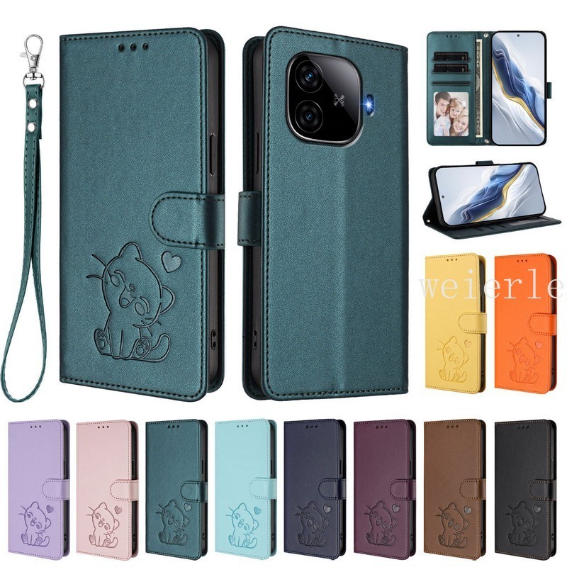 แมวน่ารักเคสโทรศัพท์สําหรับVivo IQOO Z9 5GกรณีV2361A V2361GAกรณีVivo IQOO Z9 Turbo 5G IQOO Z9 Turbo + Z9X 5Gกรณีข้อมือเชือกเส้นเล็กกระเป๋าสตางค์หนังฝาครอบโทรศัพท์