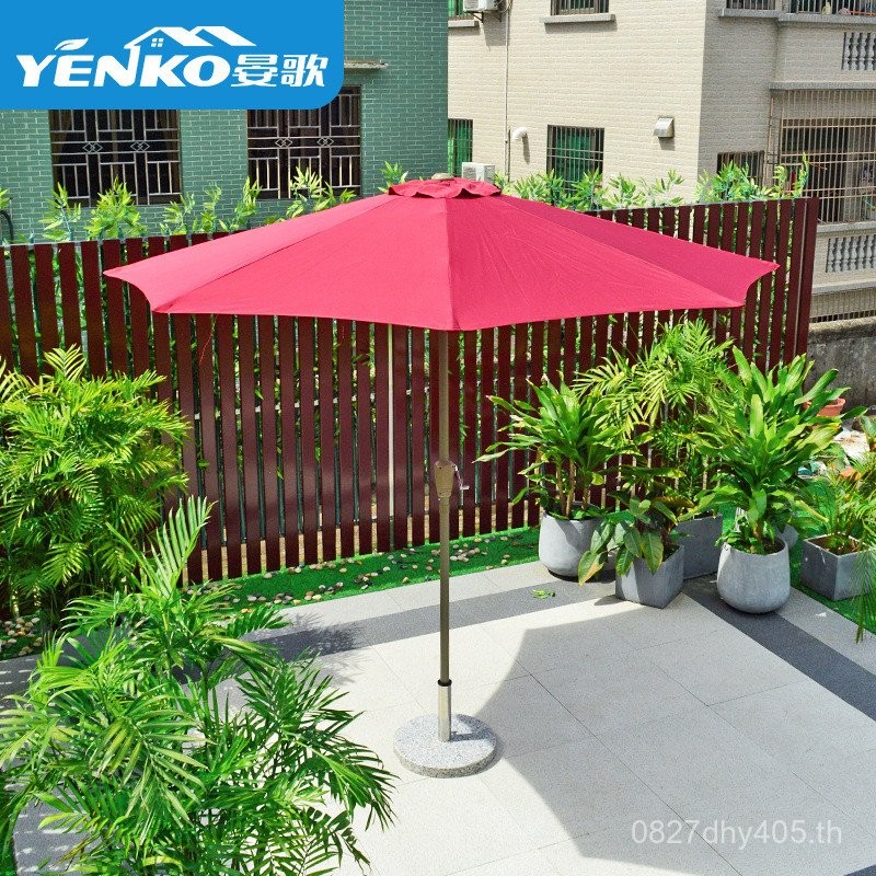 Iron Hand-Cranked Straight Umbrella Center คอลัมน์ร่มกลางแจ้ง Sunshade Security Pavilion ร่ม Stall C