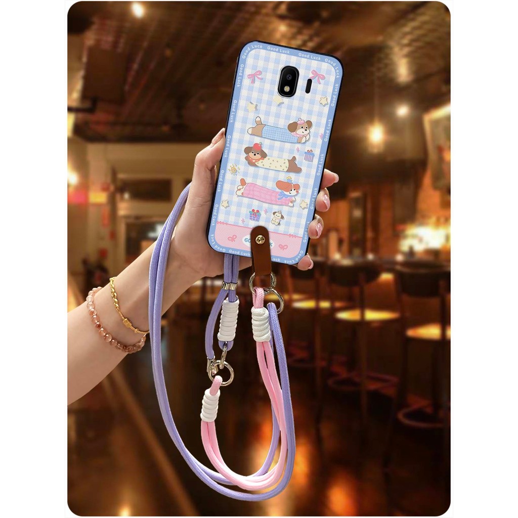 Graffiti กันกระแทกเคสโทรศัพท์สําหรับ Samsung Galaxy J4 2018/J400F Lanyard TPU สร้อยคอแนวทแยงเต็มห่อซ