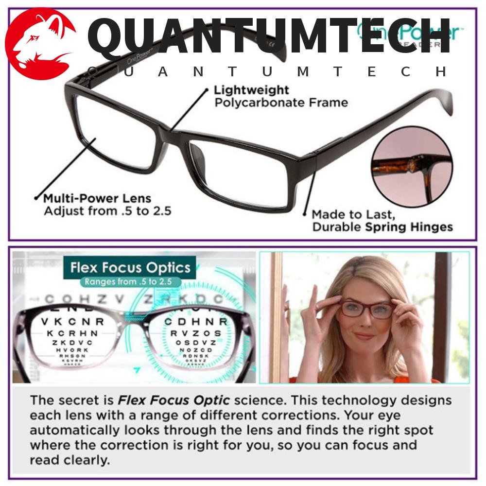 แว่นขยายสายตา QuantumTech Multifocal พร้อมเลนส์ +0.5 ถึง +2.5 ออกแบบมาเพื่อสายตายาวตามวัย ดีไซน์สแควร์ น้ำหนักเบา