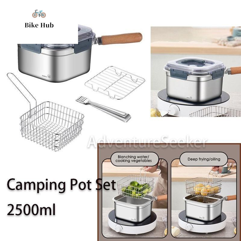 Camping ชุดเครื่องครัว 2500ml สแควร์ Camping ทําอาหารหม้อเดินป่าทําอาหารชุดหม้อและกระทะชุด Deep Frye