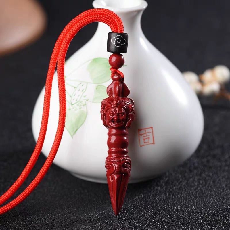 Cinnabar Vajra Demon Subduing Pillar จี้พระพุทธรูป Pr พระป่า Pruned สีแดง 魔 tiara สร้อยคอหญิง งานรื่
