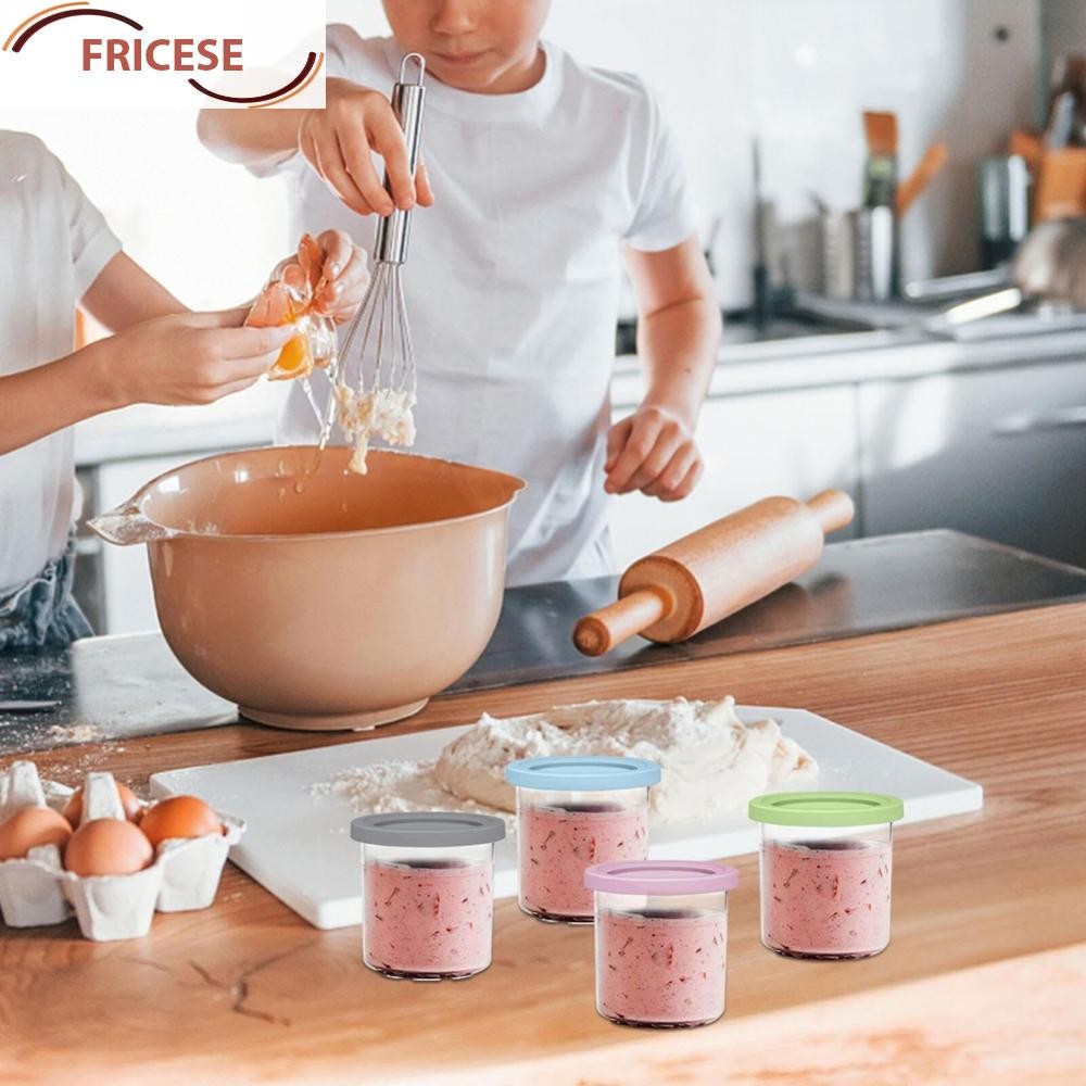 4 ชิ้นไอศกรีมคอนเทนเนอร์สําหรับ Ninja Creami พร้อมฝาปิด Ice Cream Maker ขวดสําหรับ NC301 NC300 NC299