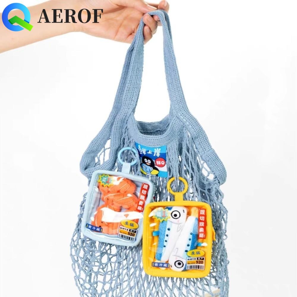 AEROF พวงกุญแจตุ๊กตาปลาซาร์ดีนอาหารทะเล,ปลาFillets Octopus Seafood Platter จี้,กระเป๋าบัตรโปร่งใส Ar