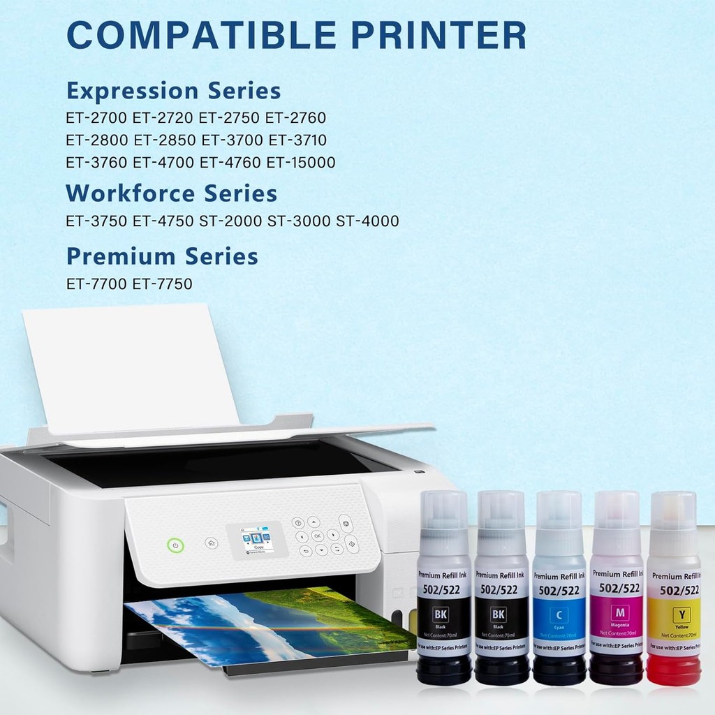 522 502 หมึกเติมขวด Combo Pack สีดําและสีสําหรับ Epson 502 หมึก 522 สําหรับ Ecotank ET-2800 ET-2850 
