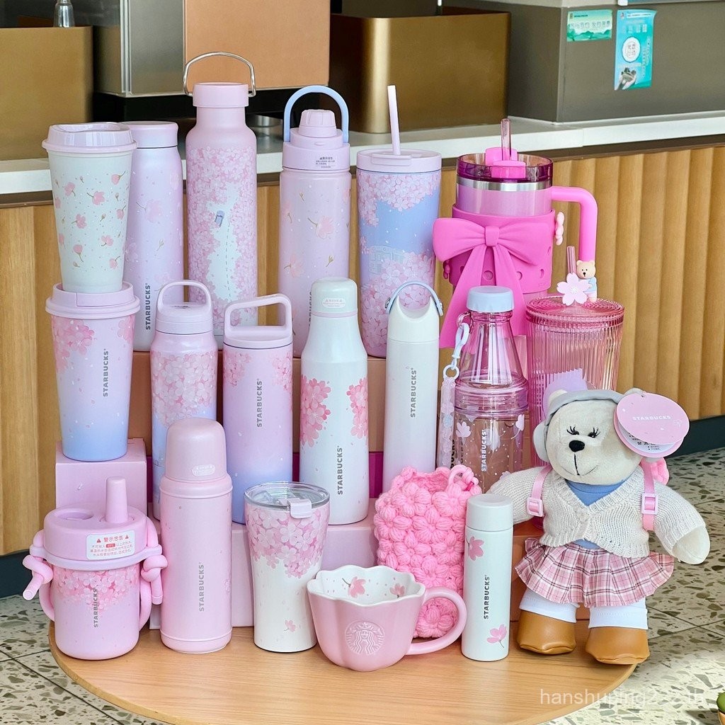 พร้อมสต็อก Starbucks Cup 2025 Spring Cherry Blossom Spring Bloom Cherry Blossom Powder Ceramic Mug Glass Stainless Steel Straw Thermos Cup