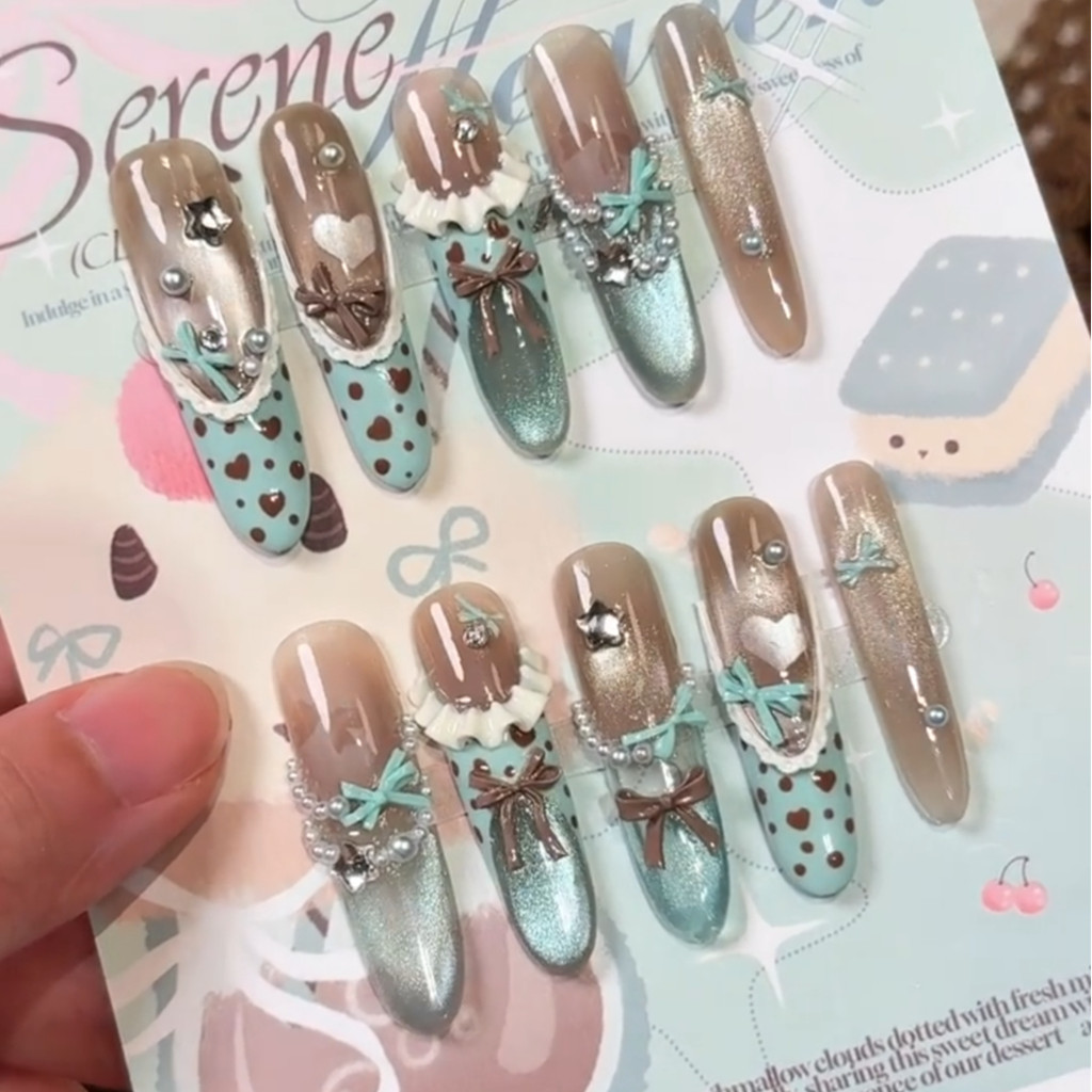 น้ําตาลเต็มบาง Clever Sea Salt Full Diamond High-End French Gradient เสือดาวพิมพ์กระโปรงสวมใส่เล็บไวท์เทนนิ่งบรรยากาศ All-Match เล็บ
