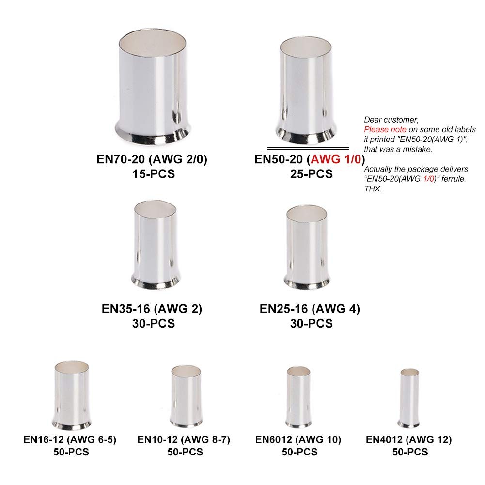 300 ชิ้น 12 10 8 6 4 2 1/0 2/0 ลวด Ferrule ดีบุกทองแดง Crimp Connector สายไฟ Pin สายไฟ End Terminal 