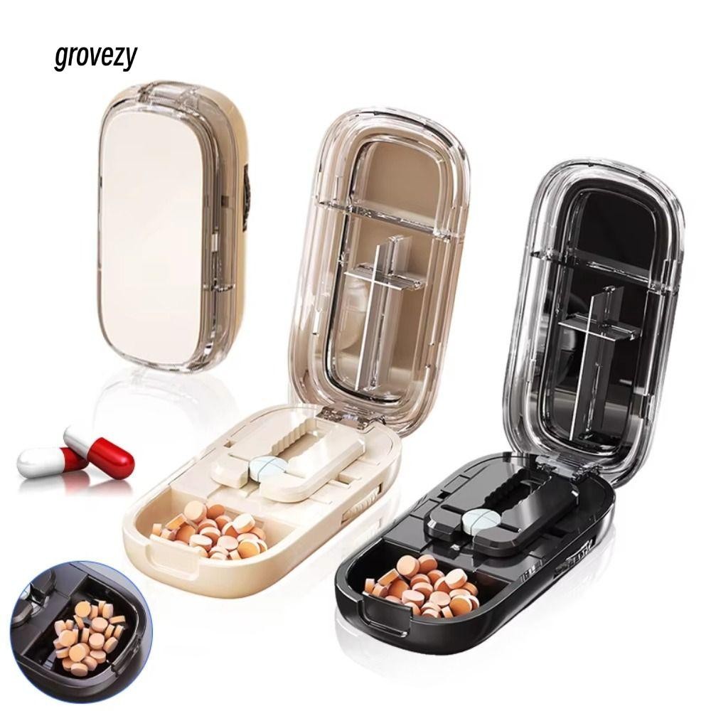GROVEZY กล่องเก็บเครื่องตัดยา, แท็บเล็ตยากันฝุ่น Quartering Pill Cutter, Divider Organizer Crusher เครื่องตัดยาสําหรับยาขนาดเล็กหรือขนาดใหญ่