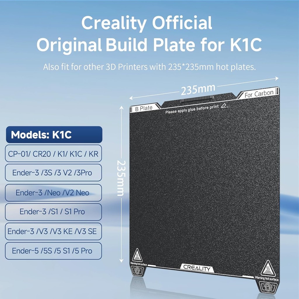 อย่างเป็นทางการ Creality K1C สร้างแผ่น 235x235 มม. Textured PEI แผ่นหัวฉีดทําความสะอาดยืดหยุ่นสปริงเ
