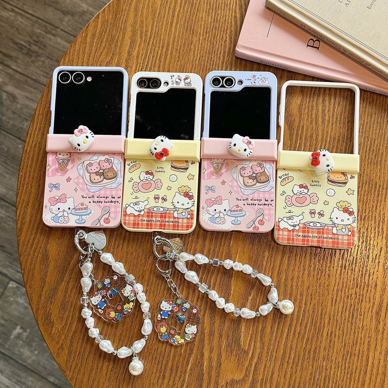 พับเคสโทรศัพท์สําหรับ Samsung Galaxy Z Flip7 Flip6 Flip5 Flip4 Flip3 Frosty น่ารักขนมขบเคี้ยวหมุน KT