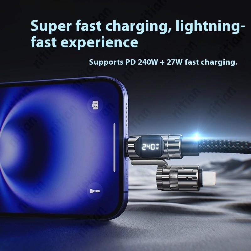 4 in 1 240W Super Fast Charging USB Type C Data Cable พร้อม LED Digital Display Wire Multi Interface Charger Cable ข้อมูลความเร็วสูงไนลอนถักสําหรับโทรศัพท์/แท็บเล็ต - รูปที่ 5