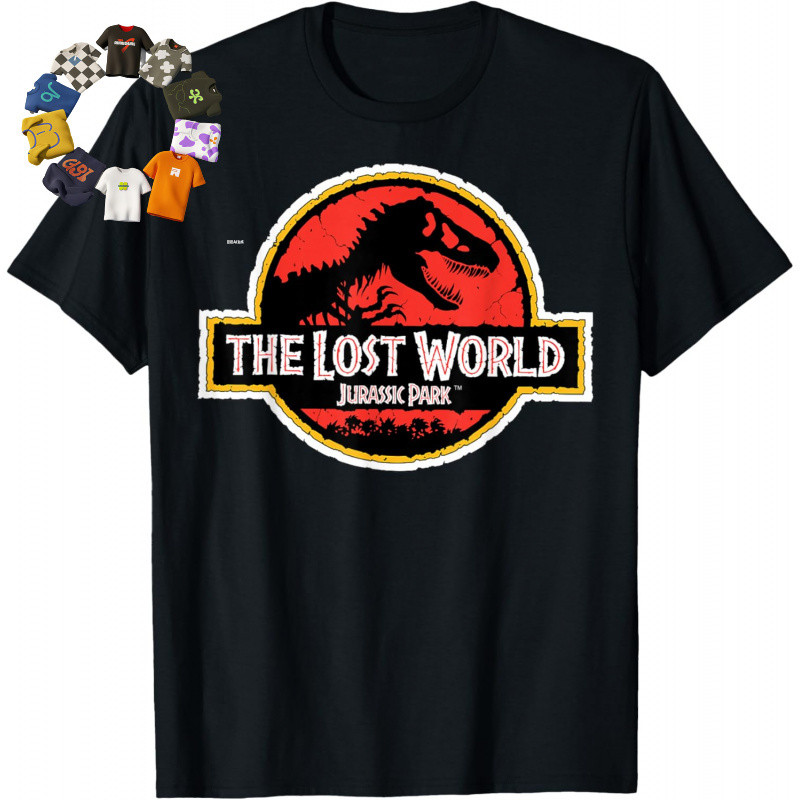 เสื้อยืดแขนสั้นคอกลม ผ้าฝ้ายแท้ พิมพ์ลายโลโก้ Jurassic Park Lost World
